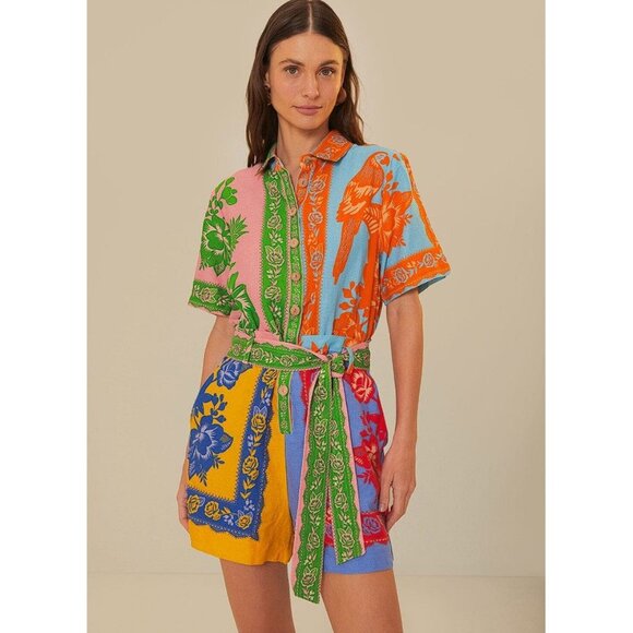 FARM RIO Women's Mixed Lace Garden Scarves Romper Size XS In Multi - Picture 1 of 8